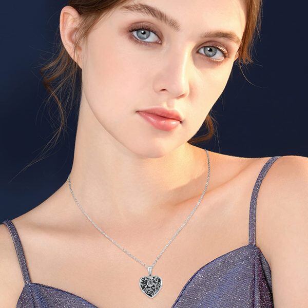 Sterling Silver Rose Heart Locket Necklace-2