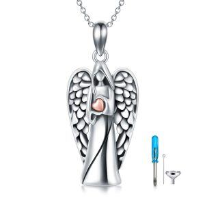 Sterling Silver Two-tone Angel Wing Heart Urn Necklace-0