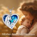 wholesale 925 Sterling Silver Blue Heart Shaped Love Family Pendant Necklace for Women-0-5