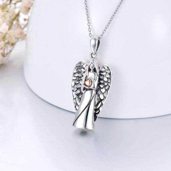 Sterling Silver Two-tone Angel Wing Heart Urn Necklace-9