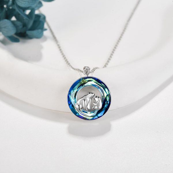 Sterling Silver Bear Mother Child Pendant Necklace-4