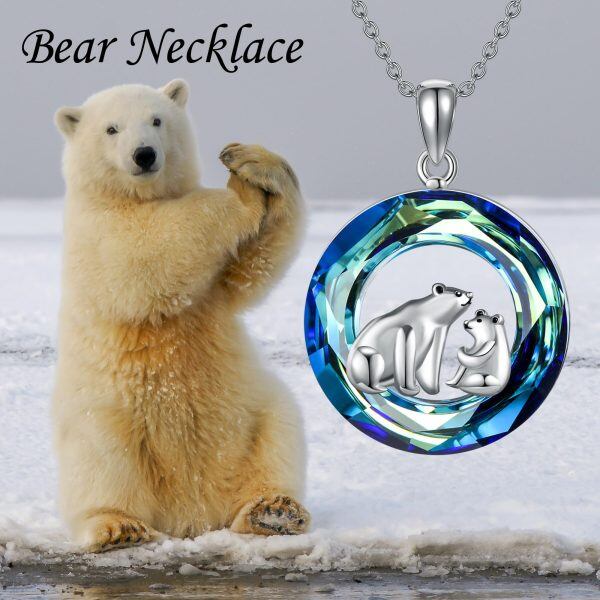 Sterling Silver Bear Mother Child Pendant Necklace-5