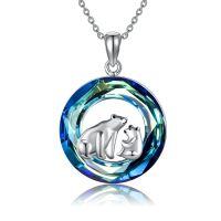 wholesale 925 Sterling Silver Blue Crystal Polar Bear Family Pendant Necklaces Mom Daughter Gifts for Her- Rhodium Plated