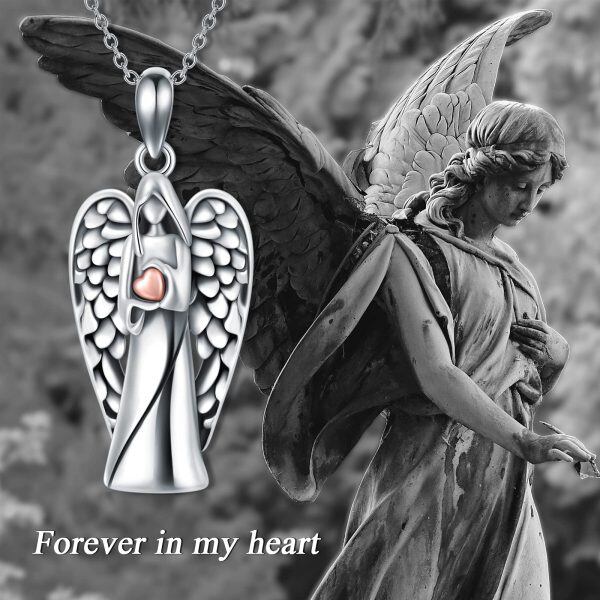 Sterling Silver Two-tone Angel Wing Heart Urn Necklace-15