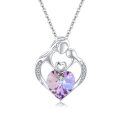 wholesale 925 Sterling Silver & Purple Crystal Heart Mother Son Necklace - Halloween/Christmas Gift-0-0