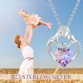 wholesale 925 Sterling Silver & Purple Crystal Heart Mother Son Necklace - Halloween/Christmas Gift-0-4