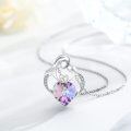 wholesale 925 Sterling Silver & Purple Crystal Heart Mother Son Necklace - Halloween/Christmas Gift-0-5