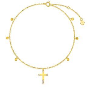 14K Gold Circular Shaped Cross Ankle Bracelets-0