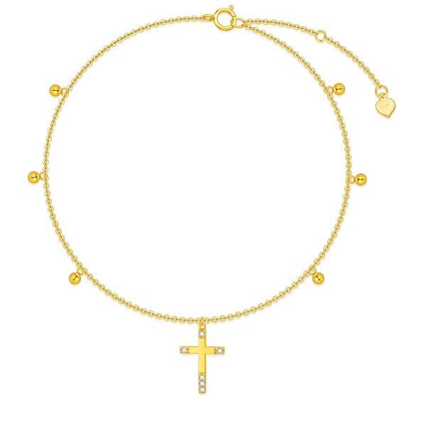 14K Gold Circular Shaped Cross Ankle Bracelets-0