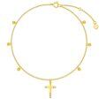 wholesale 14K Gold Beaded Cross Charm Anklet for Women - Dainty Religious Jewelry 9 Adjustable Chain-0-0