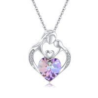 wholesale 925 Sterling Silver & Purple Crystal Heart Mother Son Necklace - Halloween/Christmas Gift- Rhodium Plated