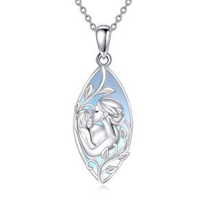 Sterling Silver Moonstone Mother Child Pendant Necklace-0