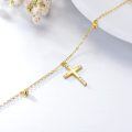 wholesale 14K Gold Beaded Cross Charm Anklet for Women - Dainty Religious Jewelry 9 Adjustable Chain-0-3