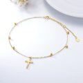 wholesale 14K Gold Beaded Cross Charm Anklet for Women - Dainty Religious Jewelry 9 Adjustable Chain-0-4