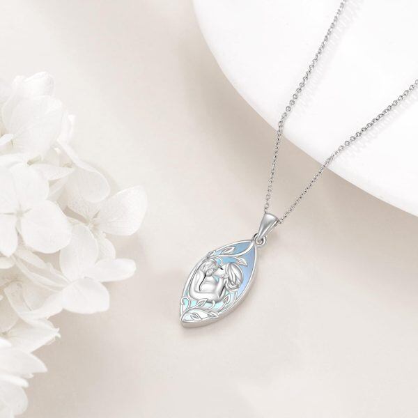 Sterling Silver Moonstone Mother Child Pendant Necklace-3