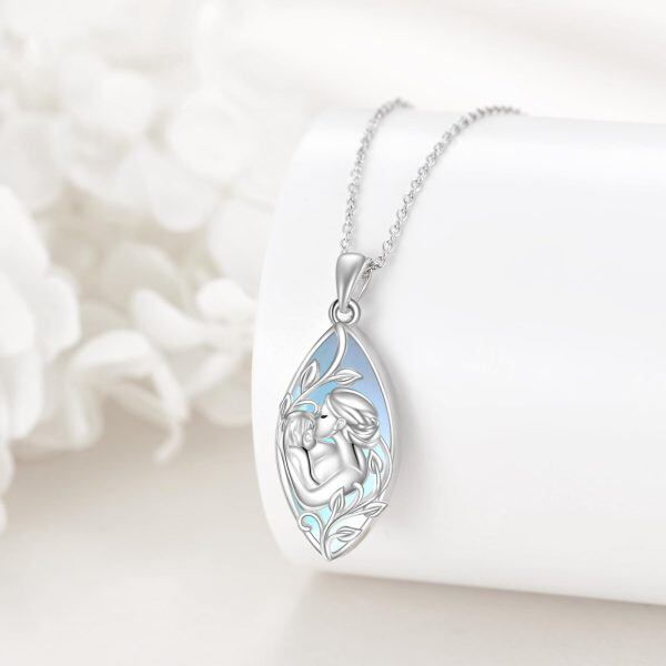 Sterling Silver Moonstone Mother Child Pendant Necklace-4