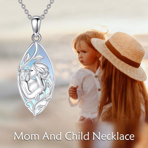 Sterling Silver Moonstone Mother Child Pendant Necklace-5