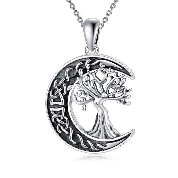 Sterling Silver Tree of life Moon Celtic Knot Pendant Necklace-0