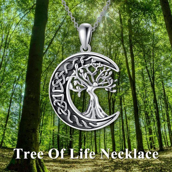 Sterling Silver Tree of life Moon Celtic Knot Pendant Necklace-6