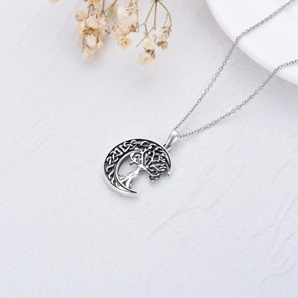 Sterling Silver Tree of life Moon Celtic Knot Pendant Necklace-9