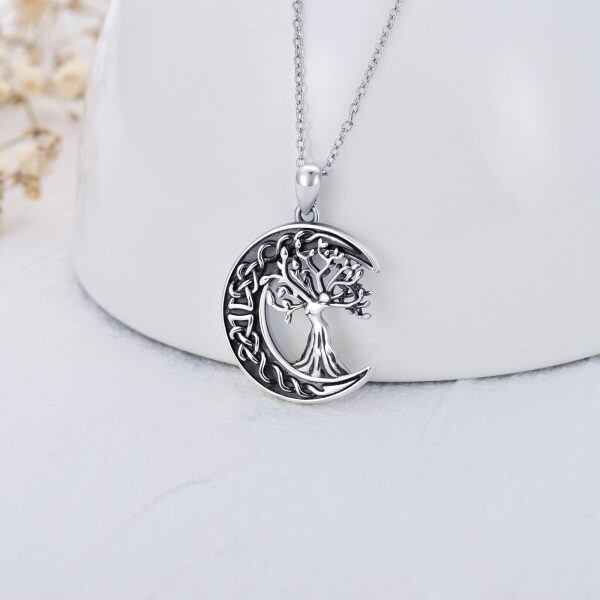 Sterling Silver Tree of life Moon Celtic Knot Pendant Necklace-12