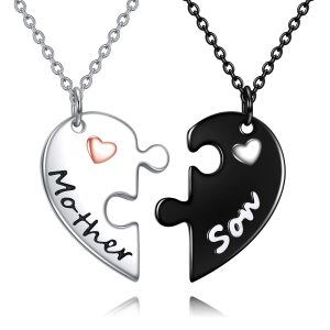 Sterling Silver Mother and Son Heart Pendant Necklace-0