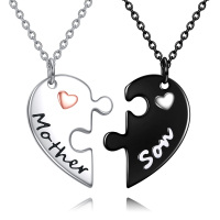 wholesale 925 Sterling Silver Puzzle Heart Mother & Son Matching Necklaces Set Gifts for Mom and Daughter- Tri