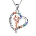 wholesale 925 Sterling Silver Rainbow Crystal Heart Mother & Child Pendant Necklace-0-0