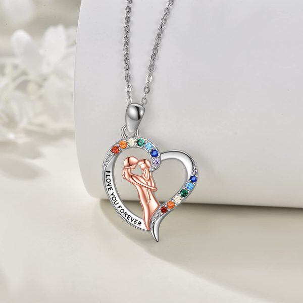 Sterling Silver Chakra Mother Child Pendant Necklace Engraved "I Love You forever"-4