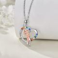 wholesale 925 Sterling Silver Rainbow Crystal Heart Mother & Child Pendant Necklace-0-4