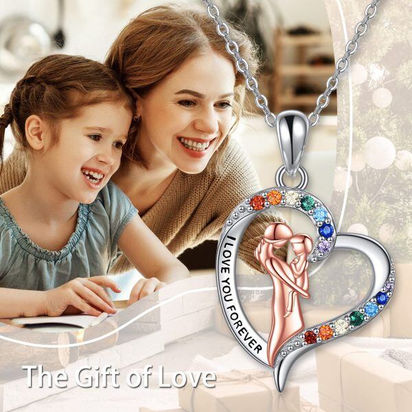 Sterling Silver Chakra Mother Child Pendant Necklace Engraved "I Love You forever"-5