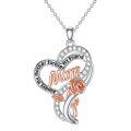 wholesale 925 Sterling Silver Rose Gold Plated Mom Heart Pendant Necklace with Cubic Zirconia s for Women-0-0