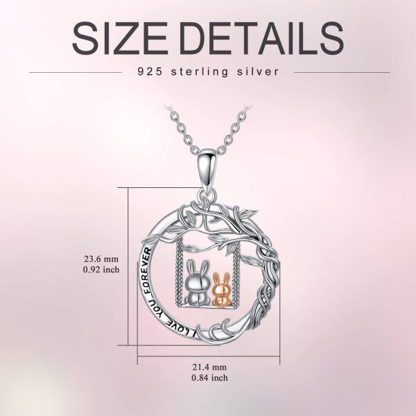 Sterling Silver Tree Swing Rabbit Mother Child Pendant Necklace-1