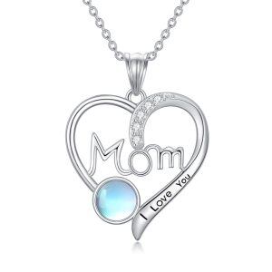 Sterling Silver Moonstone Heart Pendant Necklace for Mom -0