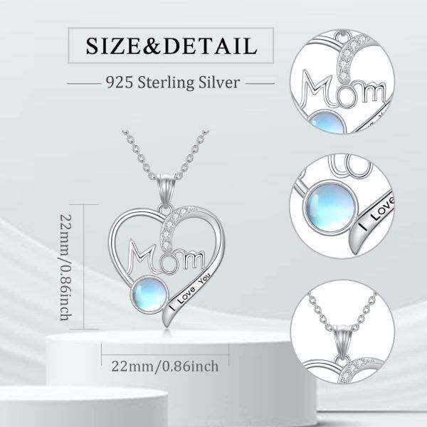 Sterling Silver Moonstone Heart Pendant Necklace for Mom -1