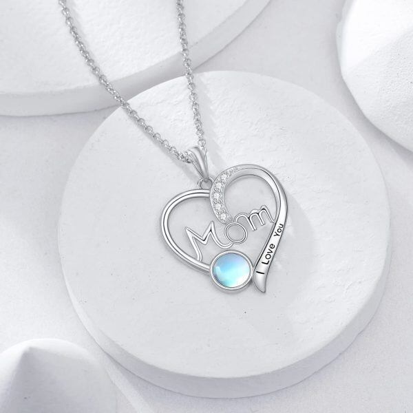 Sterling Silver Moonstone Heart Pendant Necklace for Mom -3