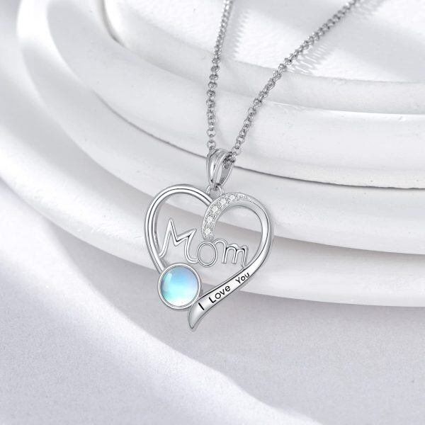 Sterling Silver Moonstone Heart Pendant Necklace for Mom -4