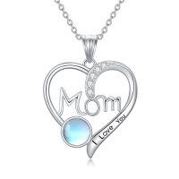 wholesale 925 Sterling Silver Moonstone Mom Heart Pendant Necklaces for Women Gifts- Rhodium Plated