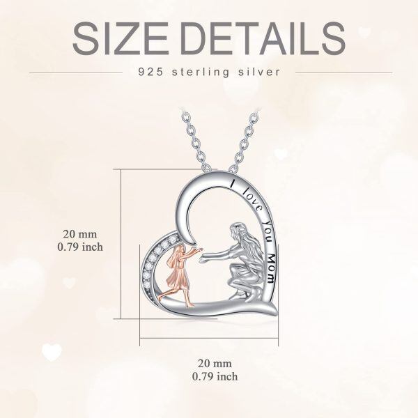 Sterling Silver Heart Mother Child Pendant Necklace for Mom-1