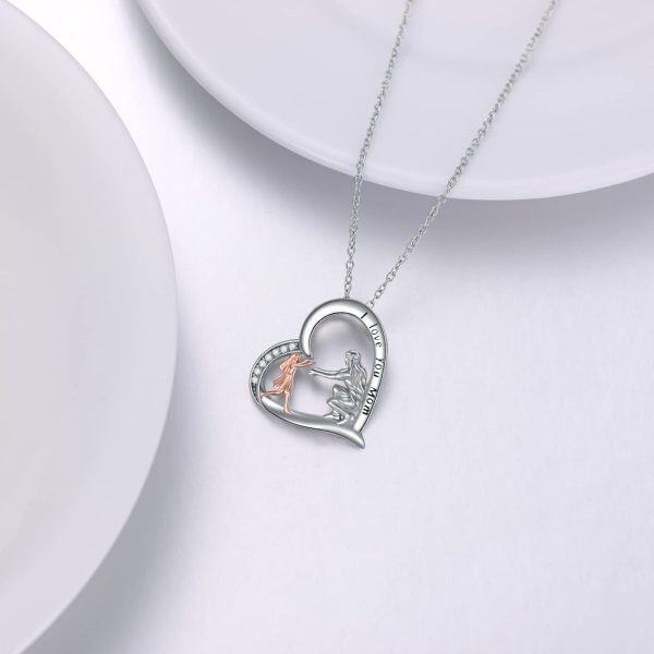 Sterling Silver Heart Mother Child Pendant Necklace for Mom-4