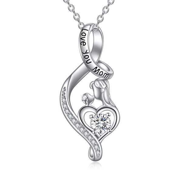 Sterling Silver Infinity Mother Child Pendant Necklace for Mom-0