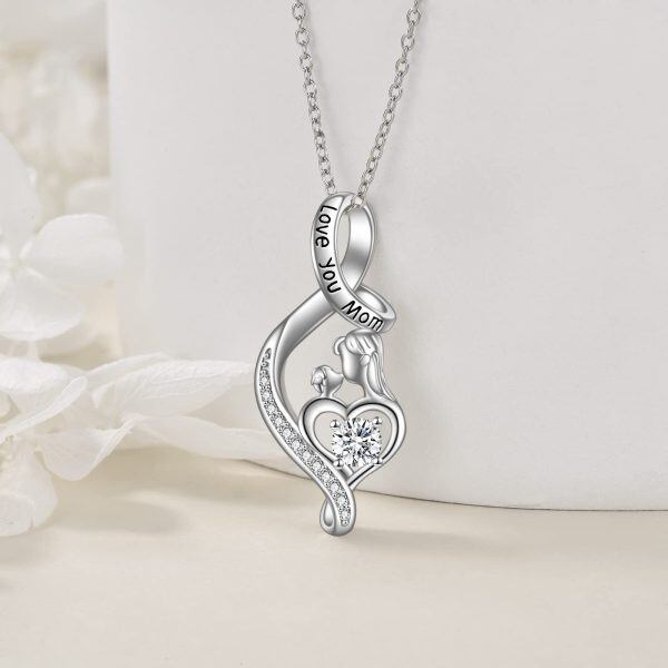 Sterling Silver Infinity Mother Child Pendant Necklace for Mom-3