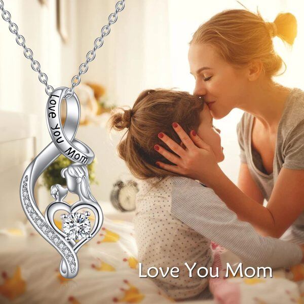 Sterling Silver Infinity Mother Child Pendant Necklace for Mom-5