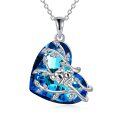 wholesale 925 Sterling Silver Blue Topaz Heart Crystal Koala Mother Daughter Pendant Necklace for Women and Moms-0-0