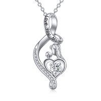 wholesale 925 Sterling Silver Love You Mom Heart Pendant Necklace for Mother Daughter Son Gifts- Rhodium Plated