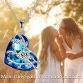 wholesale 925 Sterling Silver Blue Topaz Heart Crystal Koala Mother Daughter Pendant Necklace for Women and Moms-0-5