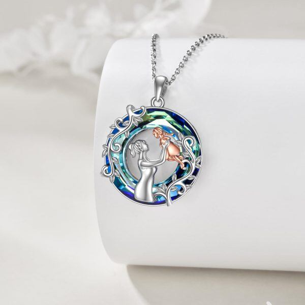 Sterling Silver Mother Daughter Pendant Necklace with Crystal Circle-3