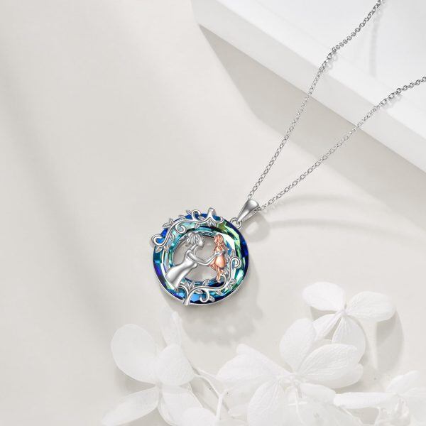 Sterling Silver Mother Daughter Pendant Necklace with Crystal Circle-4