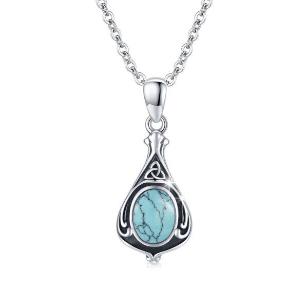 Sterling Silver Celtic Knot Turquoise Pendant Necklace-0