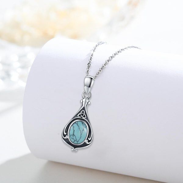 Sterling Silver Celtic Knot Turquoise Pendant Necklace-3